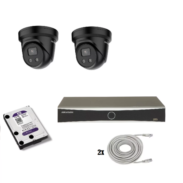 Set met 2 cameras 5 Hikvision beveiligingscamera set met 2 x DS-2CD2386G2-I zwarte turret camera's