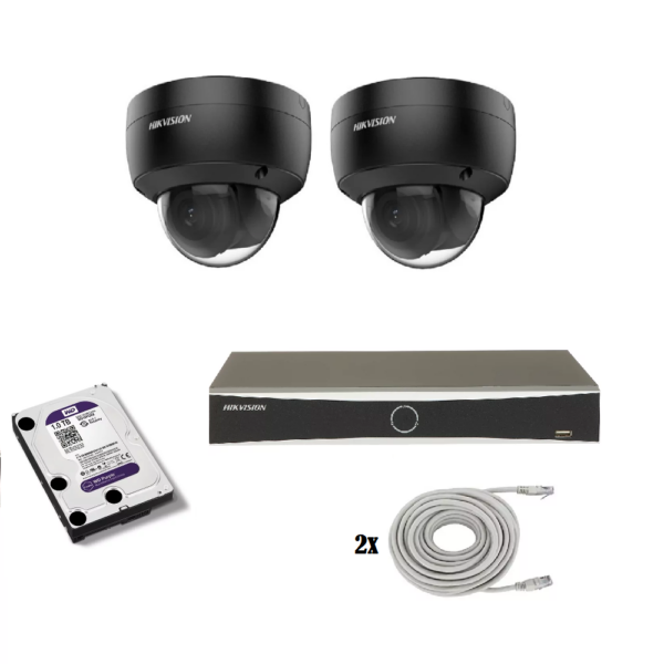 Set met 2 cameras 7 Hikvision beveiligingscamera set met 2 x DS-2CD2146G2-I zwarte dome camera's