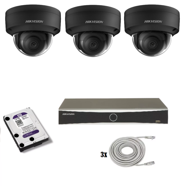 Set met 3 cameras 1 Hikvision beveiligingscamera set met 3 x DS-2CD2186G2-I zwarte camera's