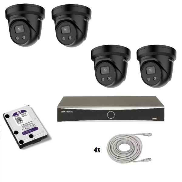 Set met 4 cameras 5 Hikvision beveiligingscamera set met 4 x DS-2CD2386G2-I zwarte turret camera's