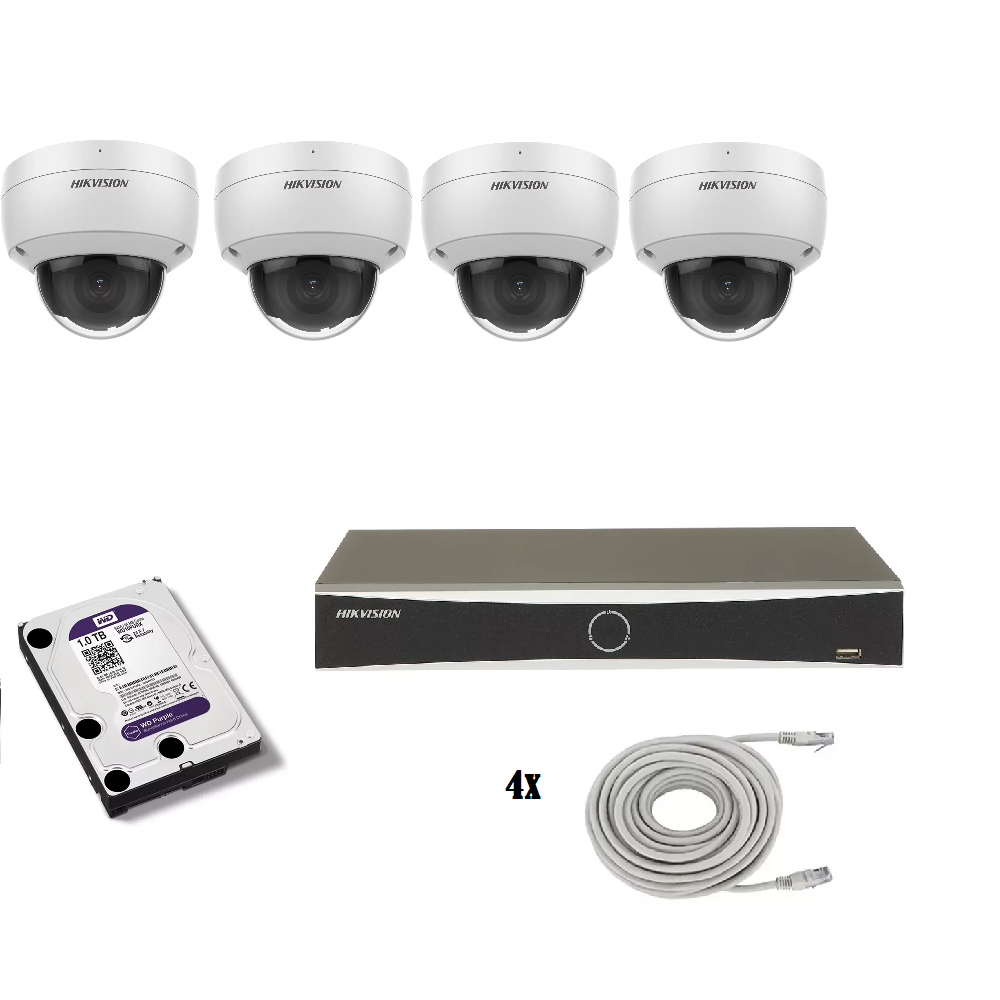 4 Hikvision DS-2CD2146G2-I dome beveiligingscamera's