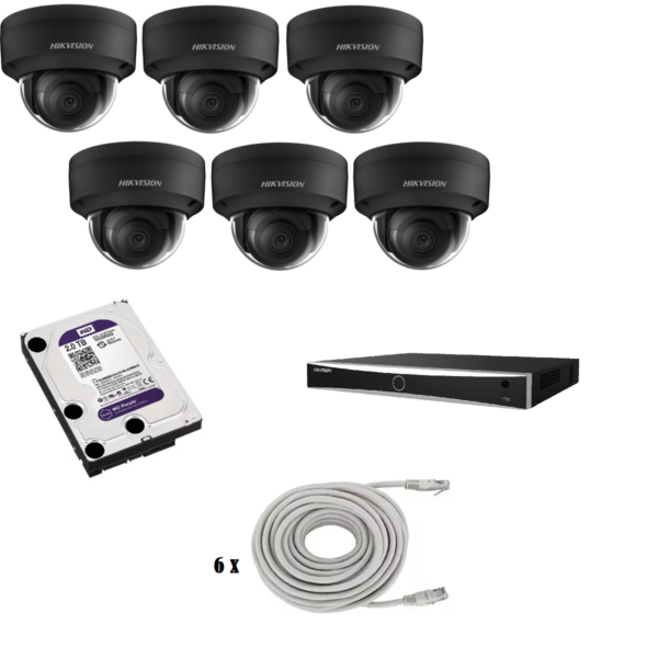 Set met 6 zwarte Hikvision DS-2CD2186G2-I 2.8mm 8mp camera's