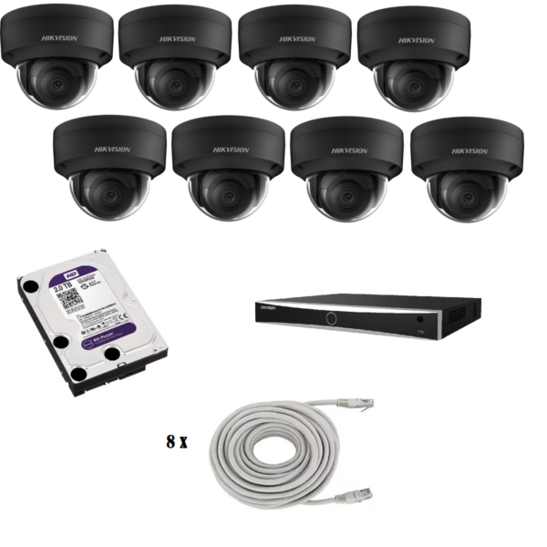 Set met 8 zwarte Hikvision DS-2CD2186G2-I 2.8mm 8mp camera's