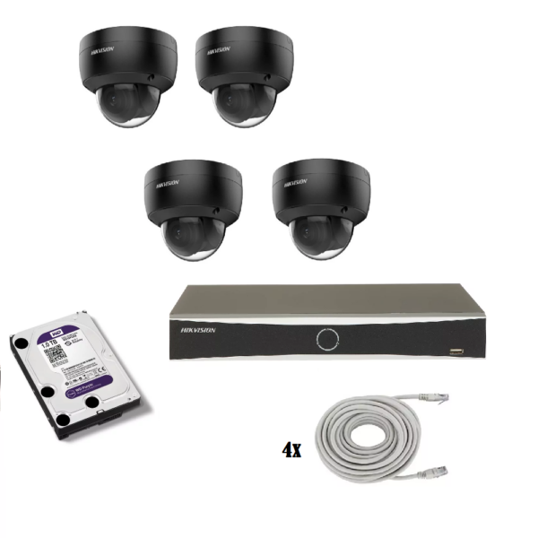 Set van 4 cameras Hikvision beveiligingscamera set met 4 x DS-2CD2146G2-I zwarte dome camera's