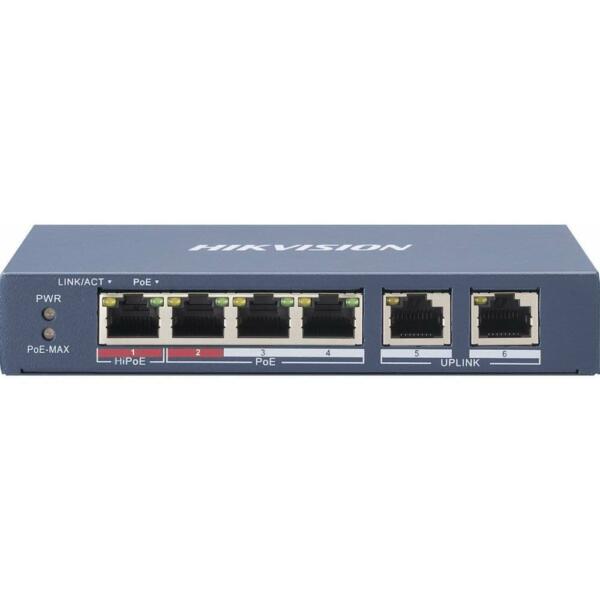 Hikvision DS 3E0106HP E 3 Hikvision DS-3E0106HP-E 4-poorts Ethernet Unmanaged PoE switch, extend functie