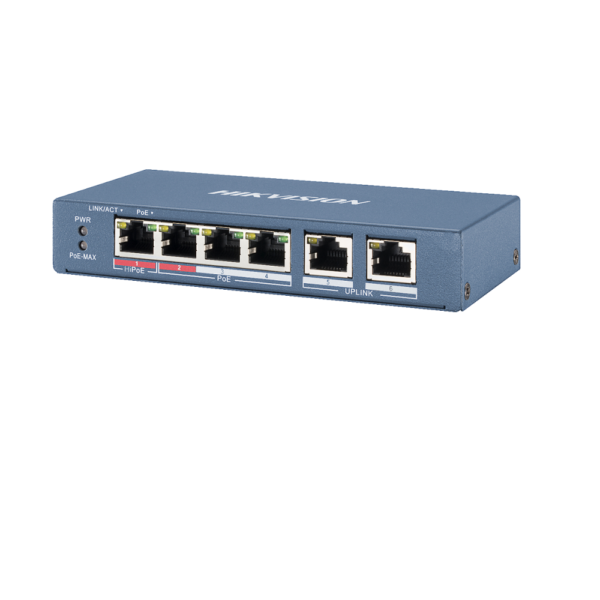 Hikvision DS 3E0106HP E 4 Hikvision DS-3E0106HP-E 4-poorts Ethernet Unmanaged PoE switch, extend functie