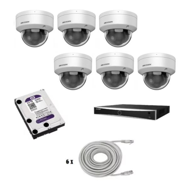 Hikvision beveiligingscamera set met 6 Hikvision DS-2CD2146G2H-ISU wit