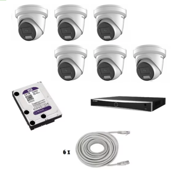 Hikvision beveiligingscamera set met 6 Hikvision DS-2CD2346G2H-IU wit