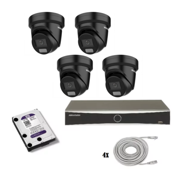 Hikvision beveiligingscamera set met 4 x Hikvision DS-2CD2386G2H-IU zwart