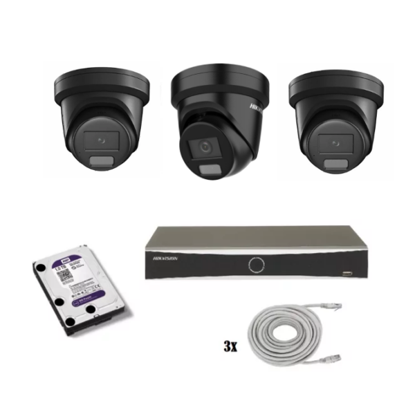 Hikvision beveiligingscamera set met 3 x DS-2CD2347G2H-LIU zwart