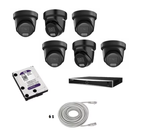 Hikvision beveiligingscamera set met 6 x DS-2CD2347G2H-LIU zwart