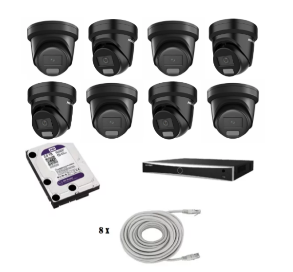 Hikvision beveiligingscamera set met 8 x DS-2CD2347G2H-LIU zwart