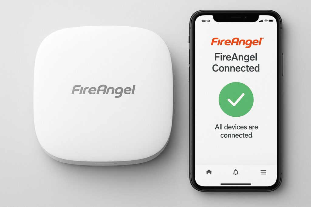 FireAngel Hub Smart Gateway – show device and its app connection Houd je huis veilig met FireAngel slimme brandmelders